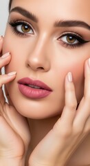 Fototapeta premium Close-up showcasing a young woman's flawlessly applied makeup and elegant beauty look