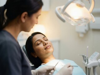 Dental checkup takes place in an Indian clinic with a patient receiving care during a routine appointment in the afternoon