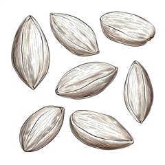 Hand-Drawn Sunflower Seeds Illustration Detailed Botanical Art for Culinary Projects and Design