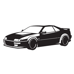 Obraz premium Modern sports car vector illustration with aerodynamic body kit in black and white minimalist style