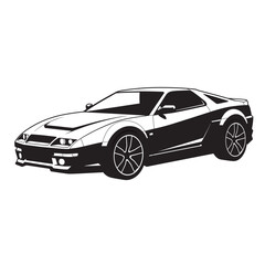 Fototapeta premium Modern sports car vector illustration in black and white minimalist style isolated on white background