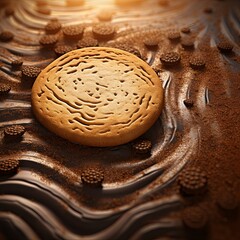 Tempting Cookie Delight Golden Treat Adorned with Chocolate Crumbs and Creamy Ripples