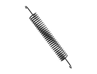 Heavy-Duty Black Extension Spring Isolated on Transparent Background PNG: High-Quality Close-up of Coiled Mechanical Component for Industrial Tension and Pulling Forces, Ideal Engineering Spare Part.