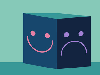 Shifting moods, mood shift. From happy to sad and reverse. Emotional change, mood fluctuation conceptual illustration. 