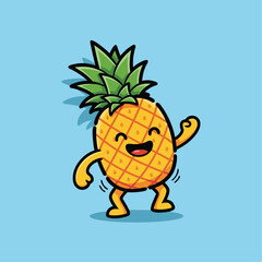 Naklejka premium Dancing Pineapple Character with Happy Expression.