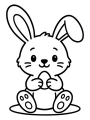 Obraz premium Easter Bunny with Egg: A cute and charming bunny, embodies the spirit of Easter, cradling a single egg.