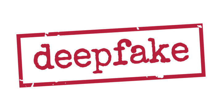 Deepfake Stamp Icon with Distressed Red Rectangle and Typewriter Font &ndash; High Quality Vectorial Stock Image