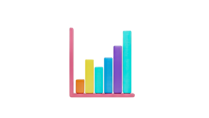 3D Colorful Bar Graph with Increasing Data on transparent background