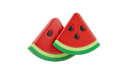 3D Cute 3D Watermelon Slices with Seeds on transparent background