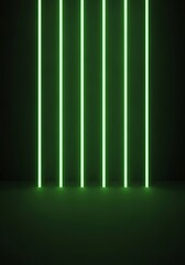 Illuminated green vertical stripes against a dark backdrop creating depth