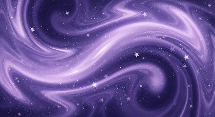 Purple Celestial Swirls and Sparkling Stars Abstract Background