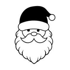 Santa Face Icon Line Art | Black & White Christmas Portrait