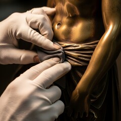 The Careful Restoration of a Gilded Figure an Artful Preserver's Touch on a Timeless Treasure