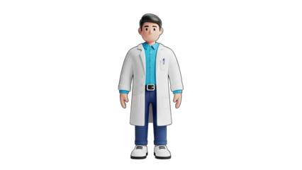 3D Cartoon Doctor in Lab Coat on transparent background