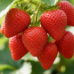 Fresh Red Strawberries On Plant