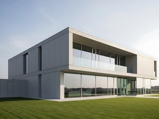 Contemporary Home on Green Lawn with Striking Linear Architecture