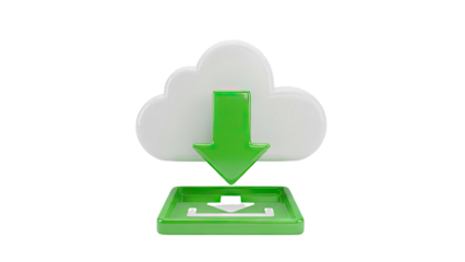 3D Cloud Download Icon on transparent background