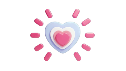 3D concentric heart shape with radiating pink elements on transparent background