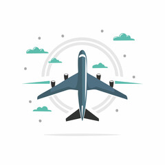 Stylized Airplane Illustration with Four Engines and Teal Accents.