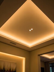 Elegant home interior lighting design featuring a recessed ceiling and ambient glow