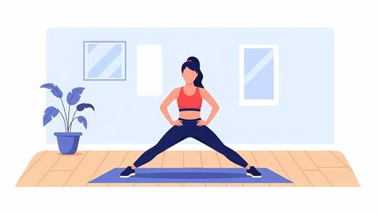 Young Woman Doing Wide Squat Exercise at Home for Fitness and Wellness