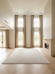 Elegantly Designed Living Room with Soaring Windows and Neutral Palette