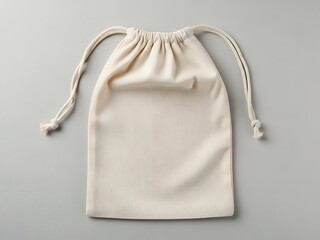 Isolated Drawstring Pouch on Gray Surface for Storage or Packaging Mockup