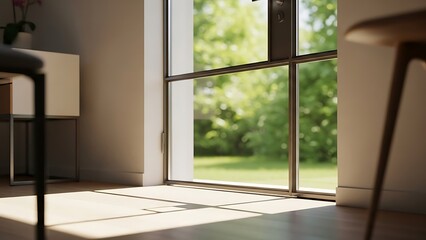 Inviting interior space featuring a modern window with greenery view outside