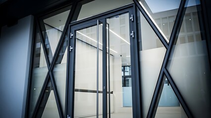 Modern entryway, glass doors and geometric architecture, contemporary style