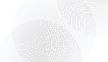 Abstract background with white and grey overlapping circles and wavy lines for modern design and technology presentations
