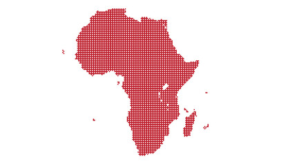Red grid pattern Africa continent map on white background for digital concept illustration