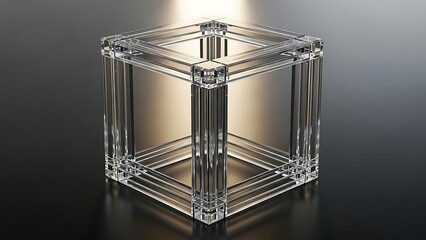 Transparent Cube Sculpture with a Modern Aesthetic on Black Surface
