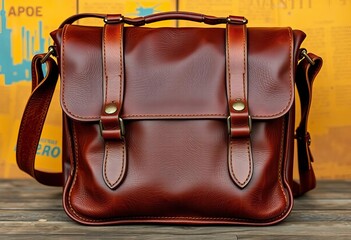 Handcrafted leather satchel, distressed brown, vintage style,  object,  artisan