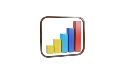 3D Bar Chart Icon with Increasing Trend on transparent background