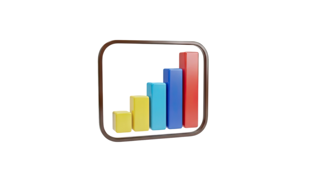 3D Bar Chart Icon with Increasing Trend on transparent background - Powered by Adobe