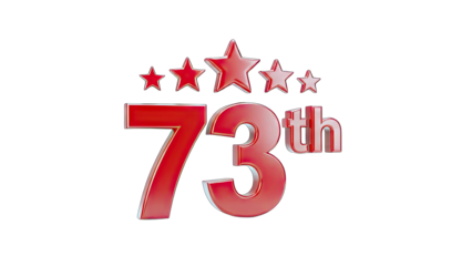 3D 73rd with Five Red Stars Rating on transparent background