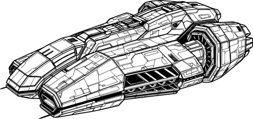 Obraz premium Detailed black and white drawing of a futuristic spaceship on a 
