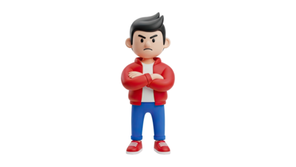 3D Cartoon Boy with Angry Expression on transparent background