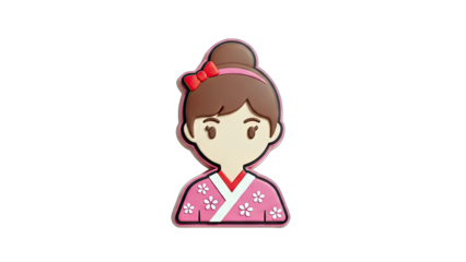 3D Cute Cartoon Girl in Kimono Sticker on transparent background