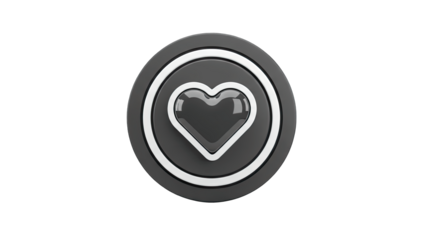 3D Dark heart icon with white outline on a circular button on transparent background