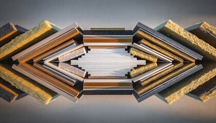 Symmetrical cutaway view of layered industrial materials