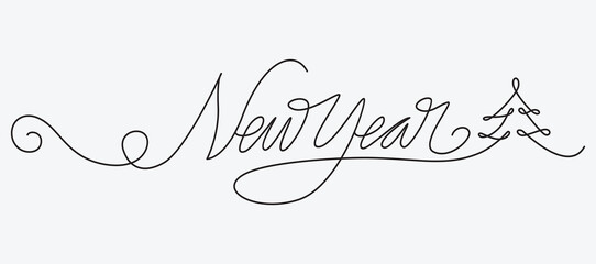 Continuous One-Line Drawing, New Year Continuous Line Art, Happy New Year Calligraphy