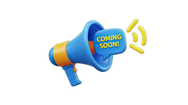 3D Coming Soon Megaphone Notification on transparent background