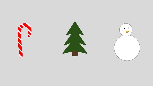 Snowman with christmas tree and candy cane animation 