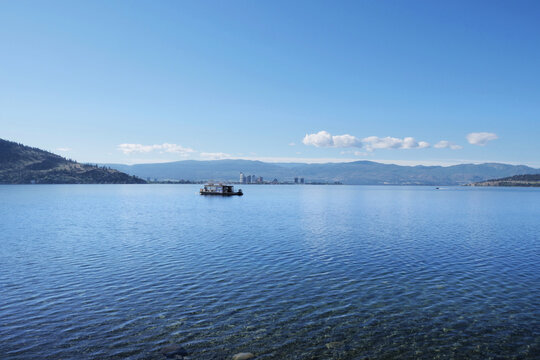 Okanagan Lake at Westside Road during a spring season in West Kelowna, British Columbia, Canada