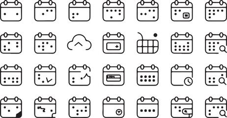 Outline icons set of calendar scheduling and appointment management for planning