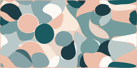 Modern abstract pattern with organic pebble and stone shapes in soft pastel tones. Minimalist vector background for textile, wallpaper, packaging, and trendy branding. Seamless earthy aesthetic