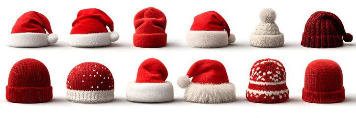 Christmas, Saint Nicholas Day, symbols - Set collection of flying santa hats, santa hat, isolated on white or transparent background png.