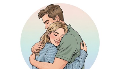Loving Couple Hugging with Emotional Connection Illustration