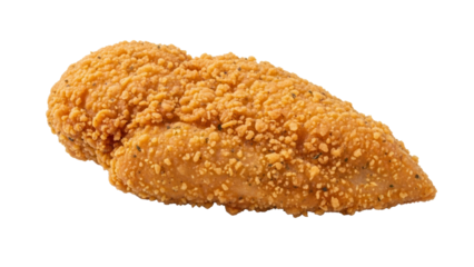 Fried chicken breast fillet with a crunchy coating for fast food advertising isolated on white background